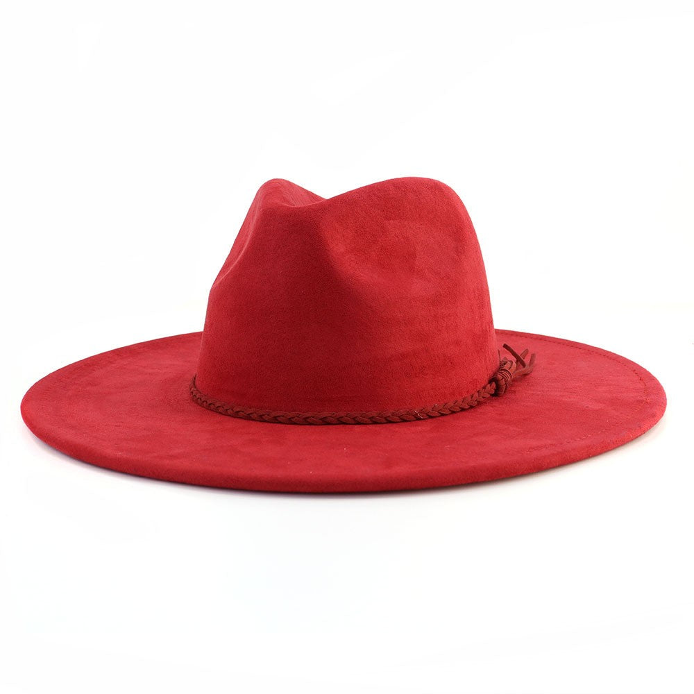 Red vegan suede flat brim cowboy hat