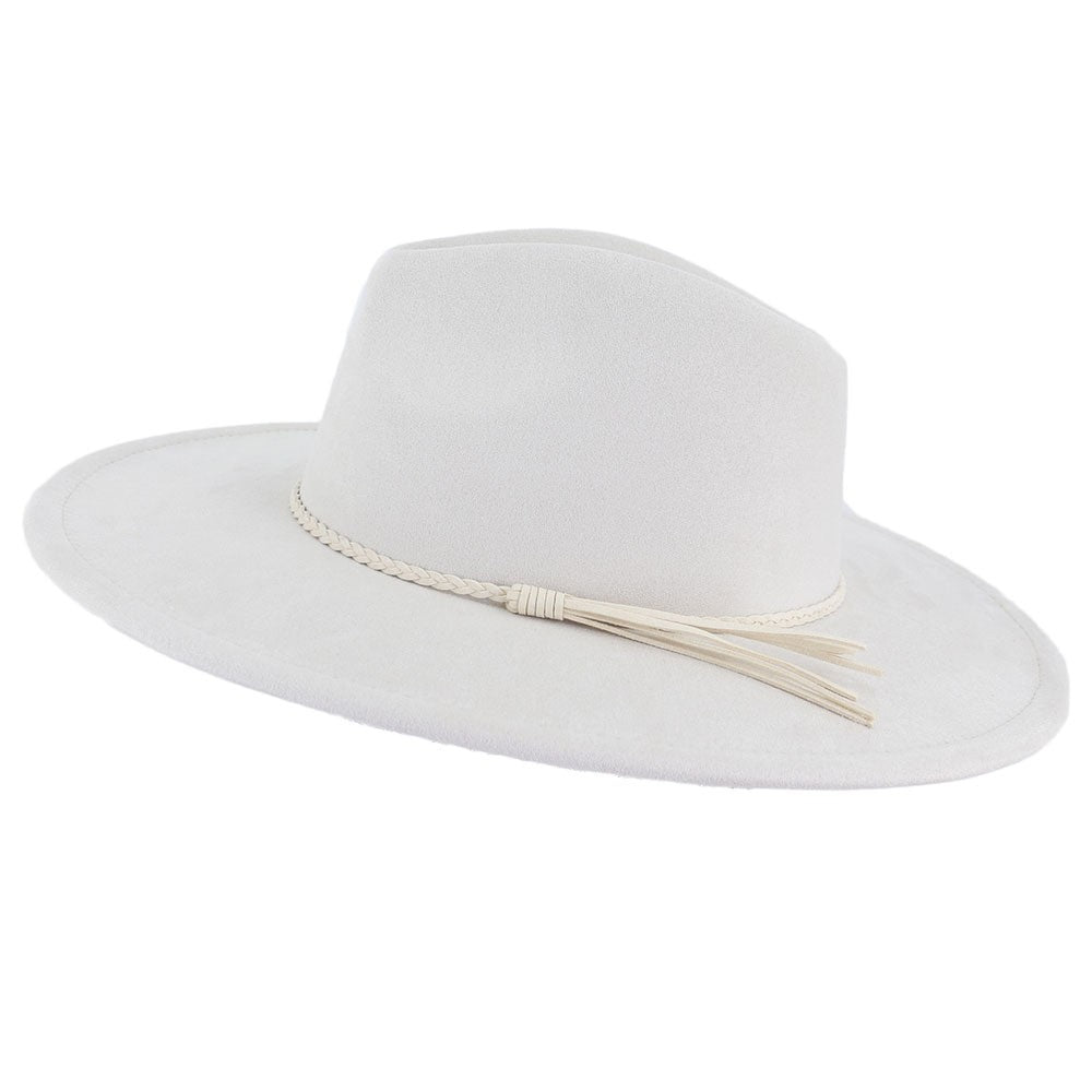 Ivory vegan suede flat brim cowboy hat