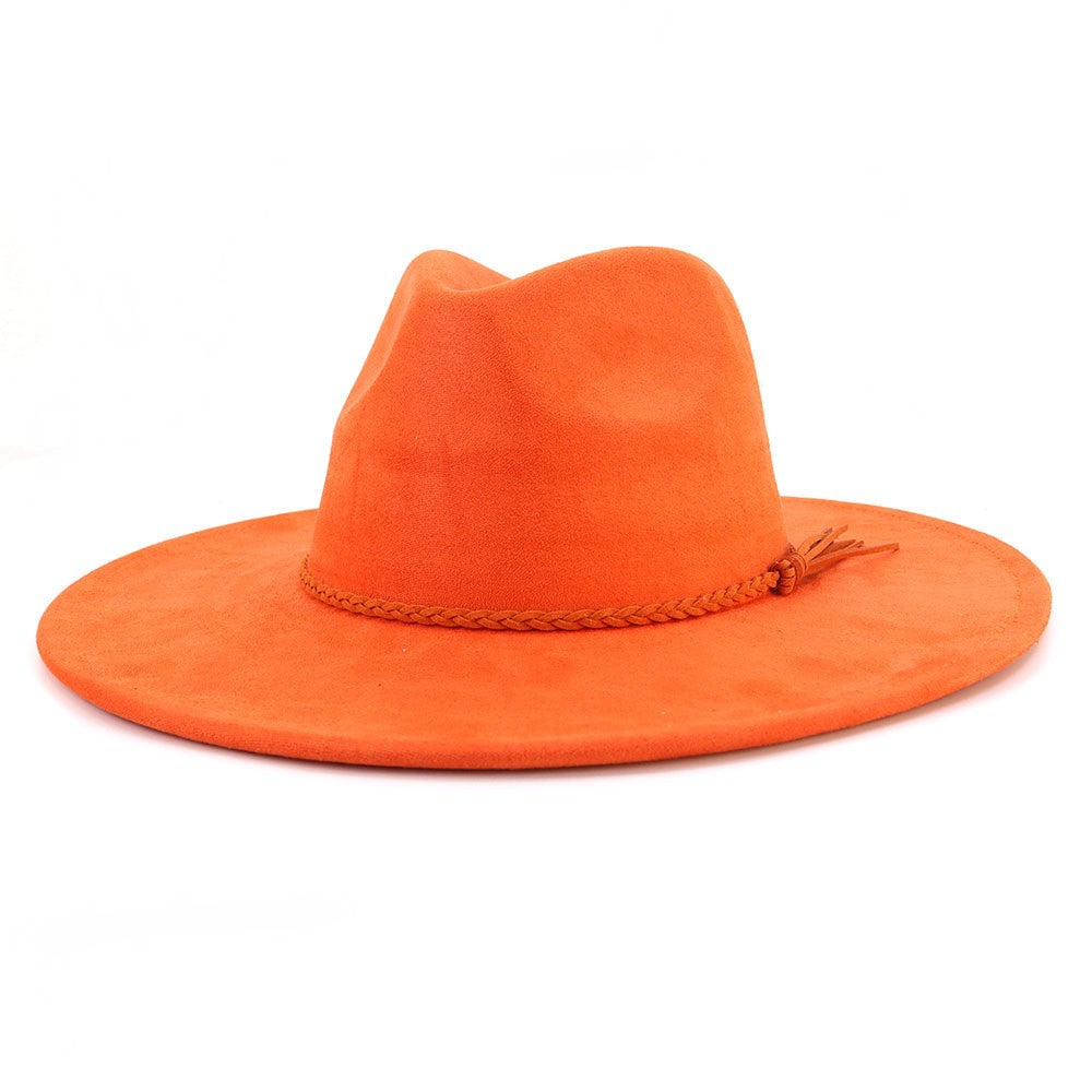 Orange vegan suede flat brim cowboy hat