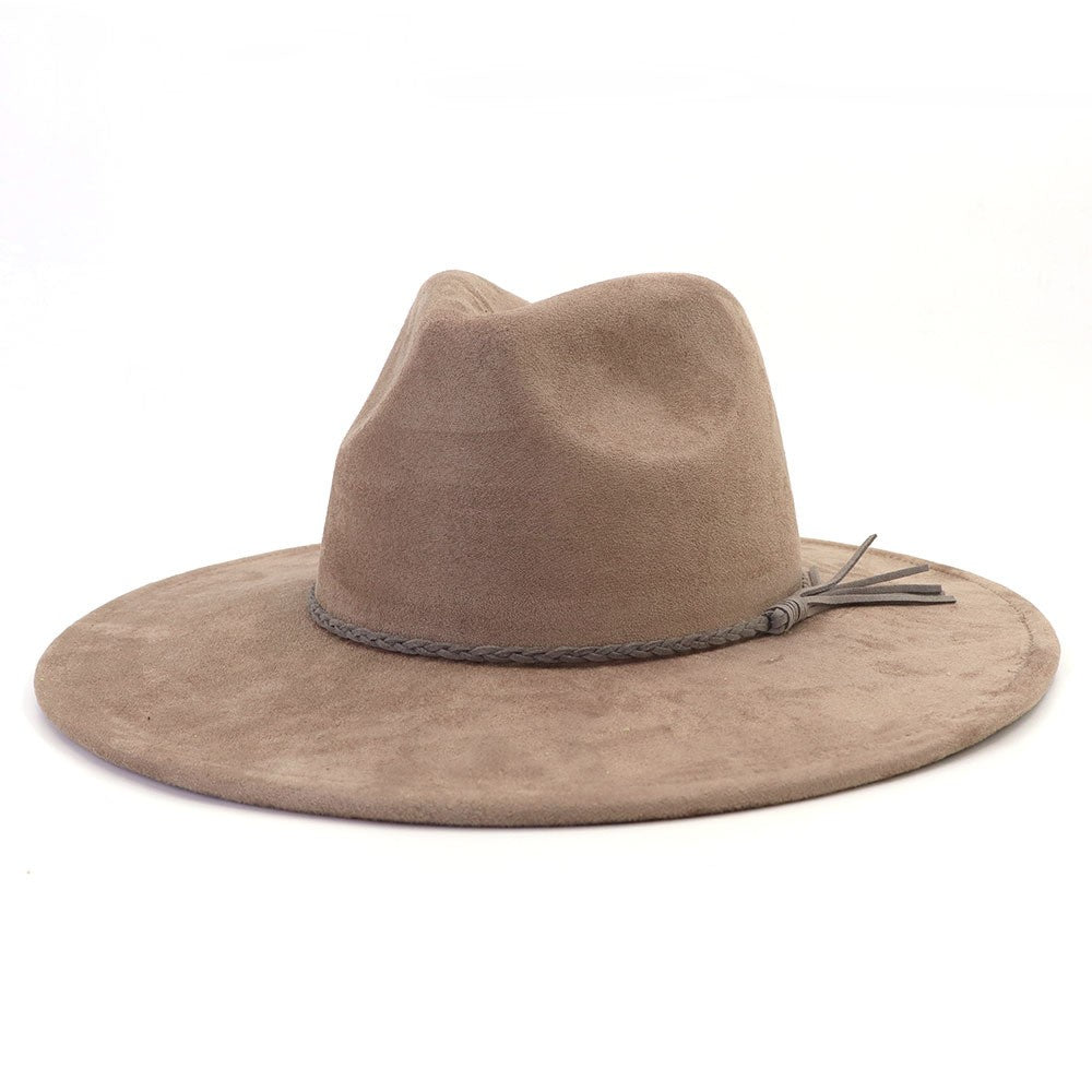 Coffee vegan suede flat brim cowboy hat