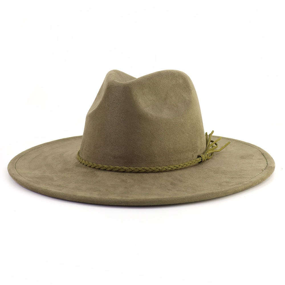 Army Green vegan suede flat brim cowboy hat