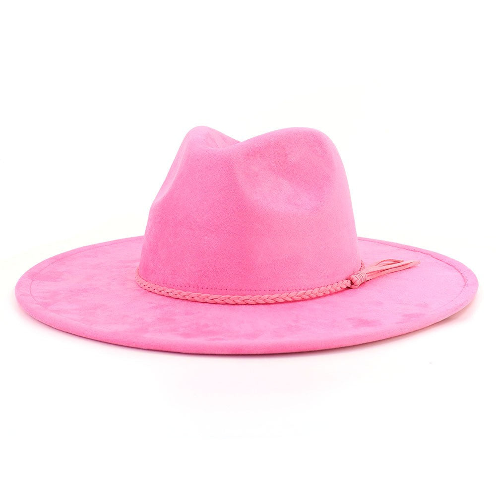 Pink vegan suede flat brim cowboy hat