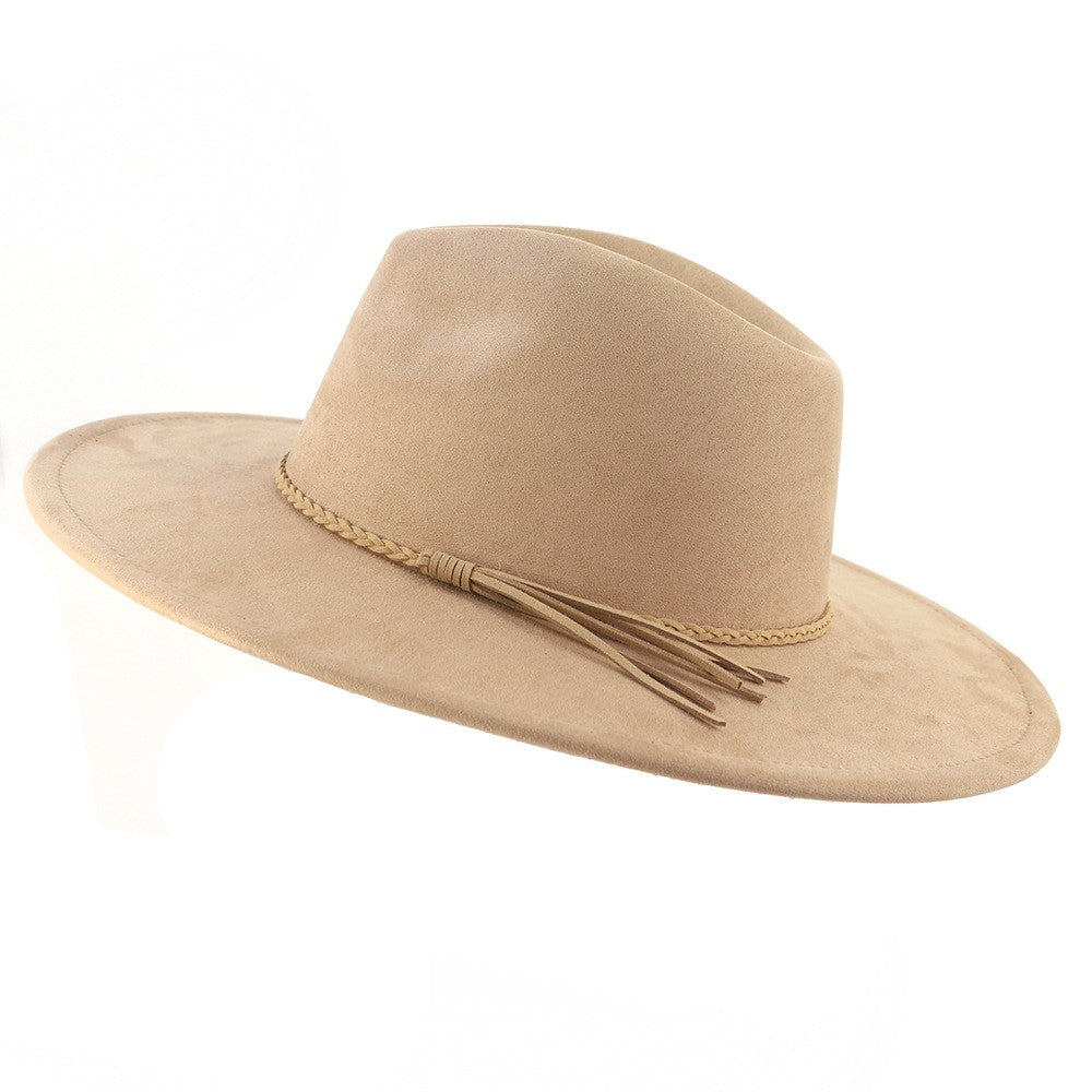 Beige vegan suede flat brim cowboy hat