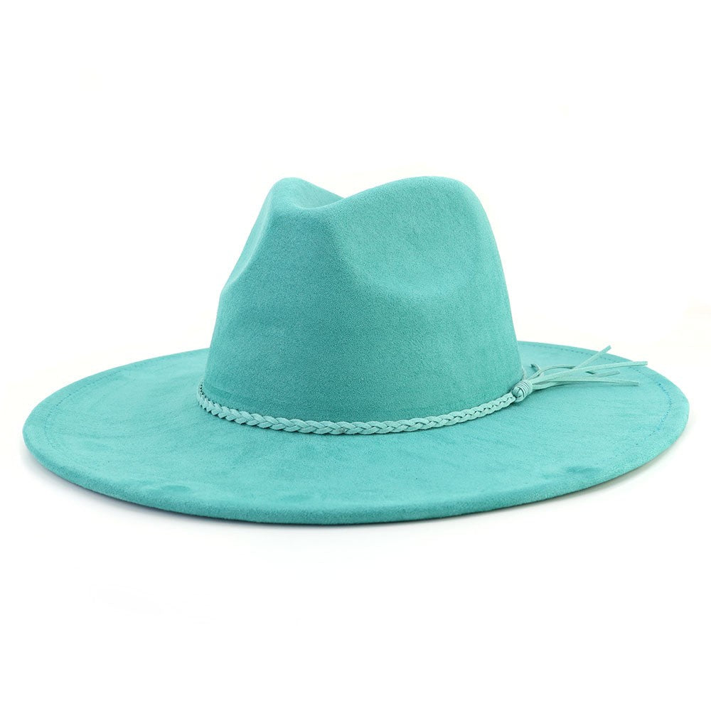 Teal vegan suede flat brim cowboy hat