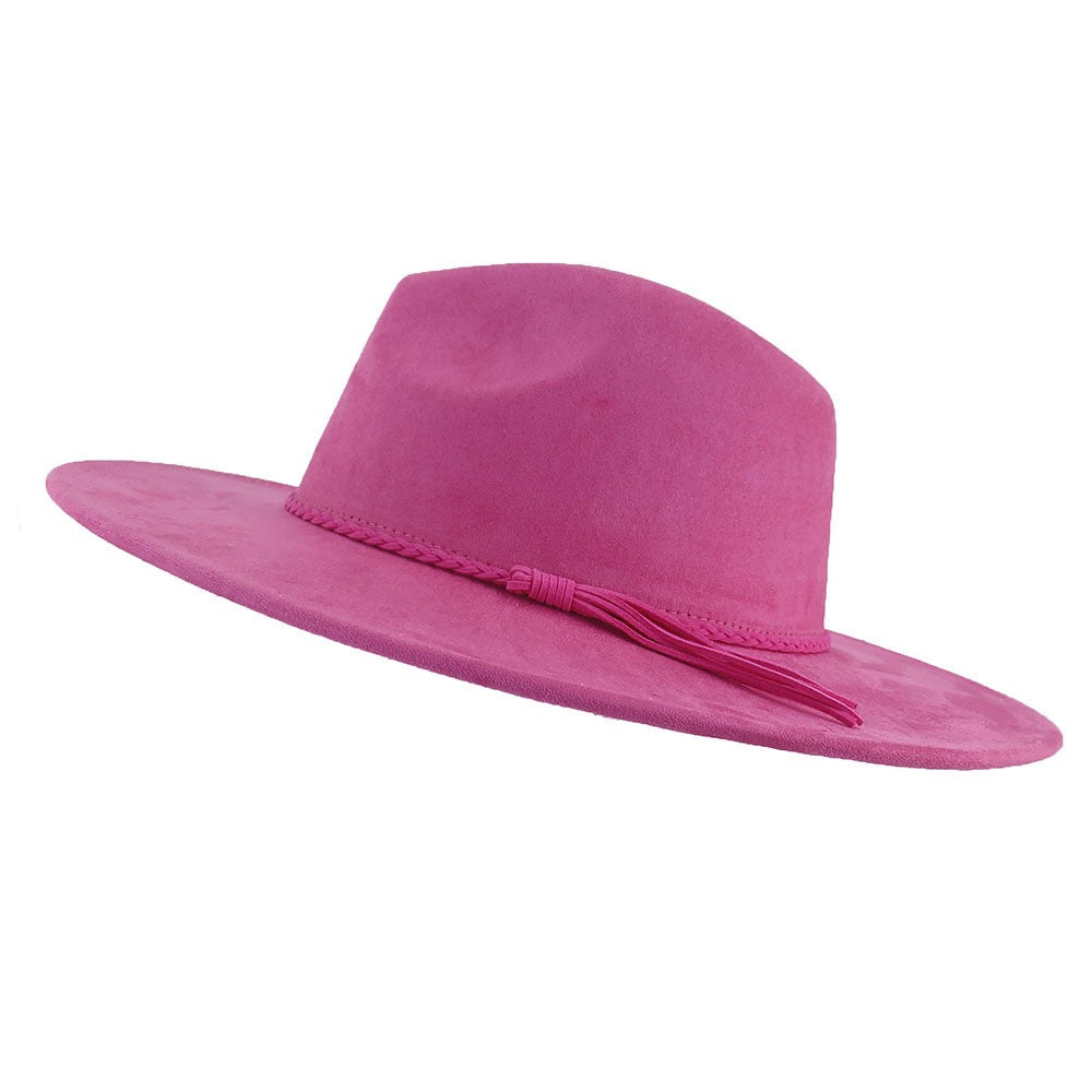 Fuchsia vegan suede flat brim cowboy hat