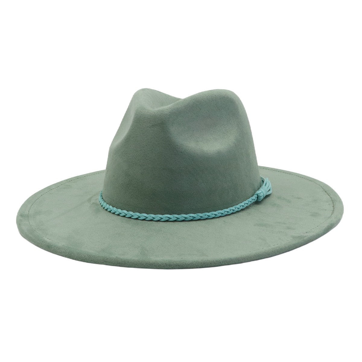 Olive vegan suede flat brim cowboy hat