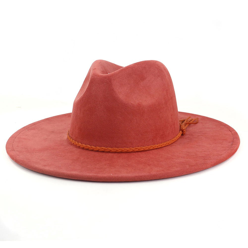 Rust Red vegan suede flat brim cowboy hat