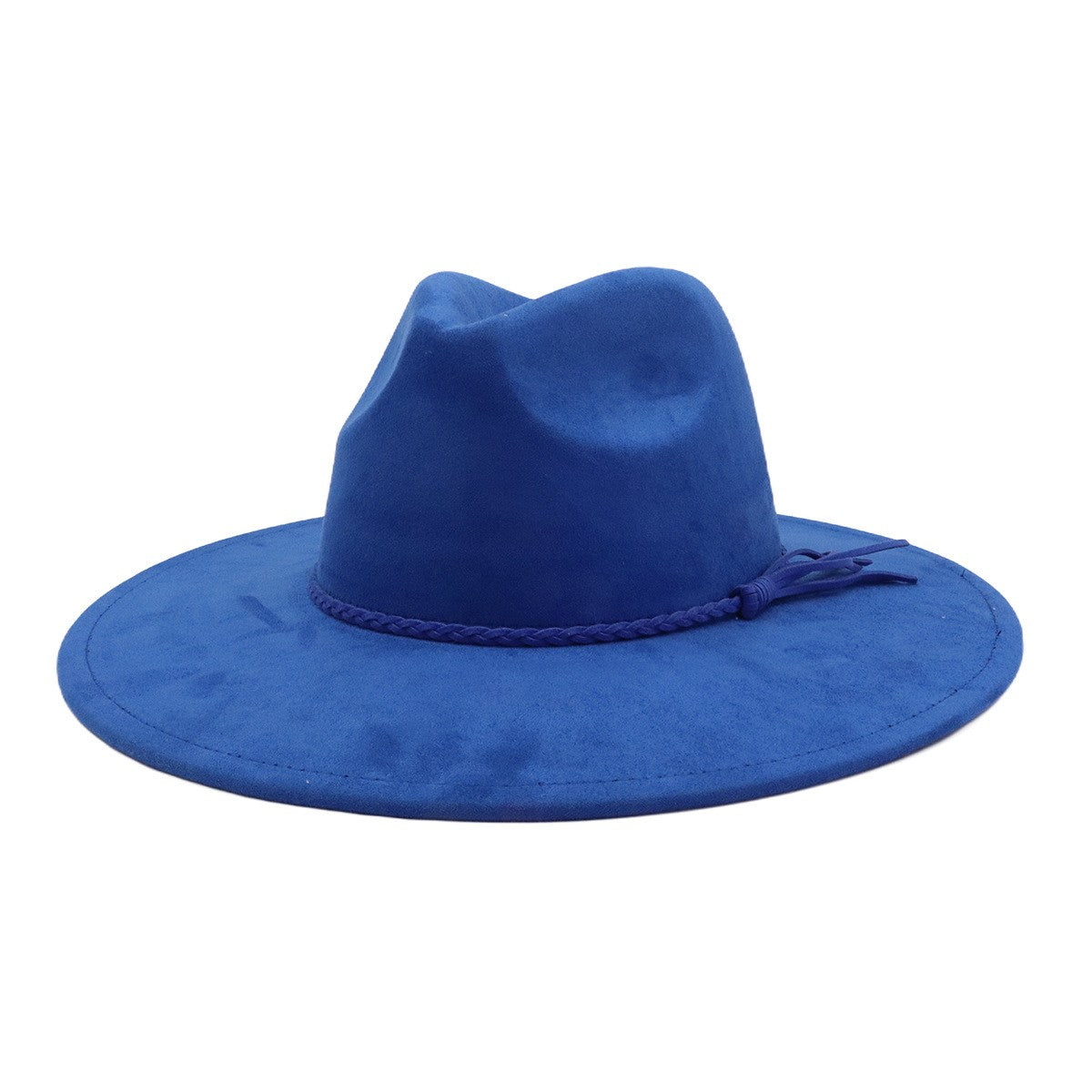 Blue vegan suede flat brim cowboy hat