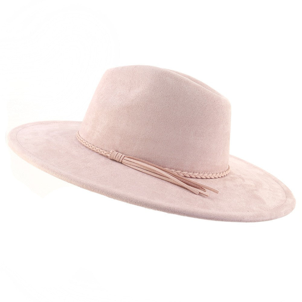 Light Pink vegan suede flat brim cowboy hat