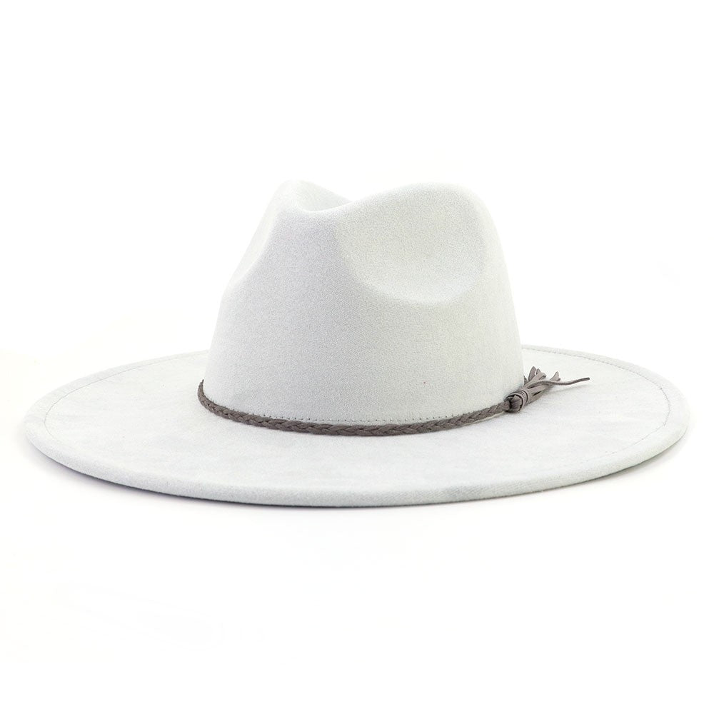 Light Grey vegan suede flat brim cowboy hat