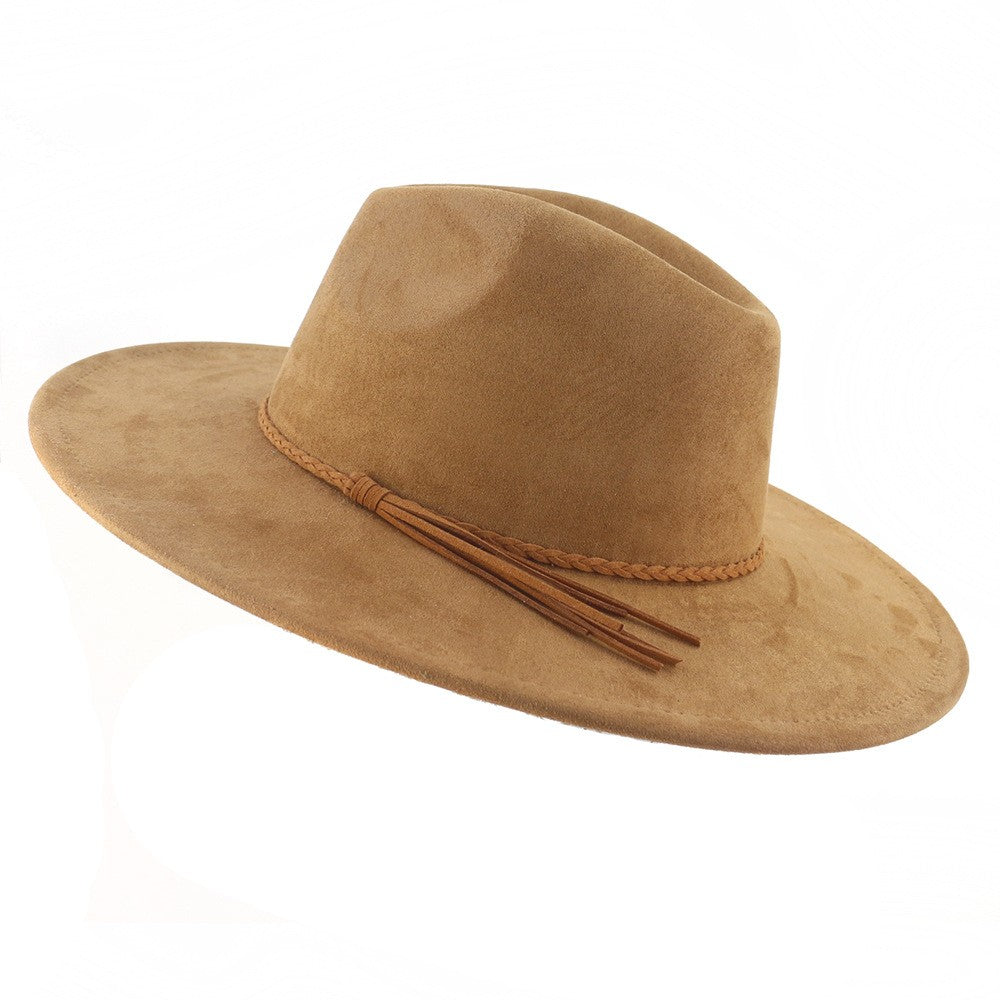 Khaki vegan suede flat brim cowboy hat