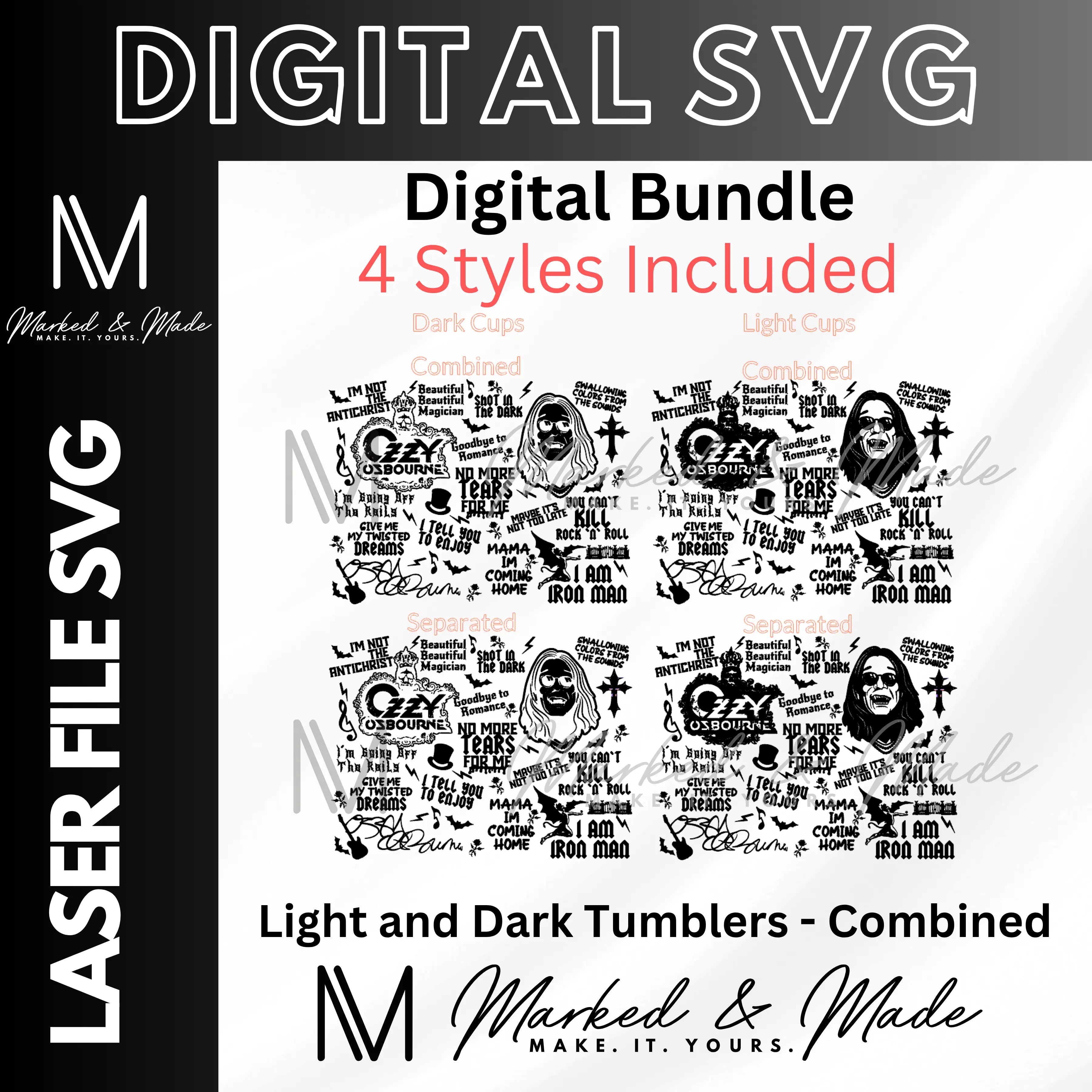 Ozzy Osbourne Tribute Tumbler Wrap SVG | Memorial Laser Engraving Design for 30oz & 40oz Tumblers | Black Sabbath Inspired Digital File 