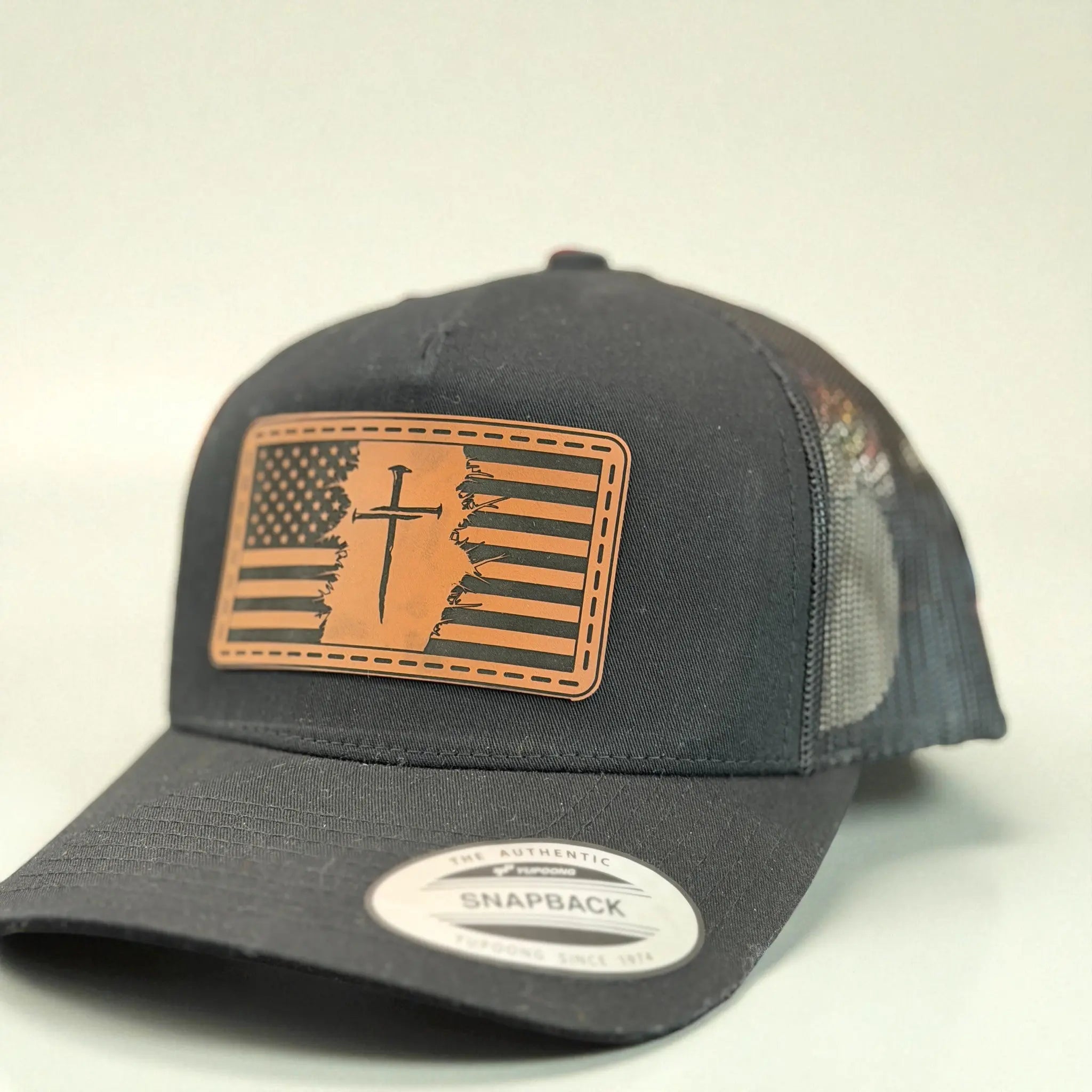 Patriotic Cross with American Flag - Custom Patch Hat 