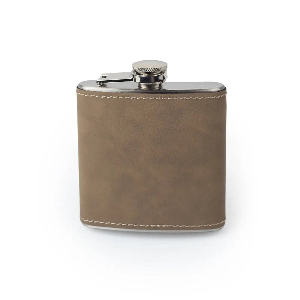 Personalized 6oz Flask - Leather Wrapped - Stainless Steel 