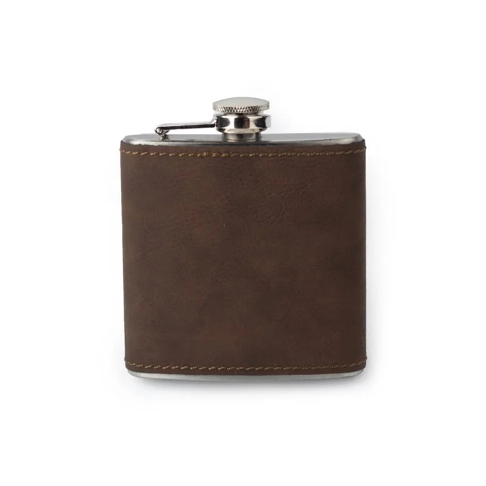 Personalized 6oz Flask - Leather Wrapped - Stainless Steel 