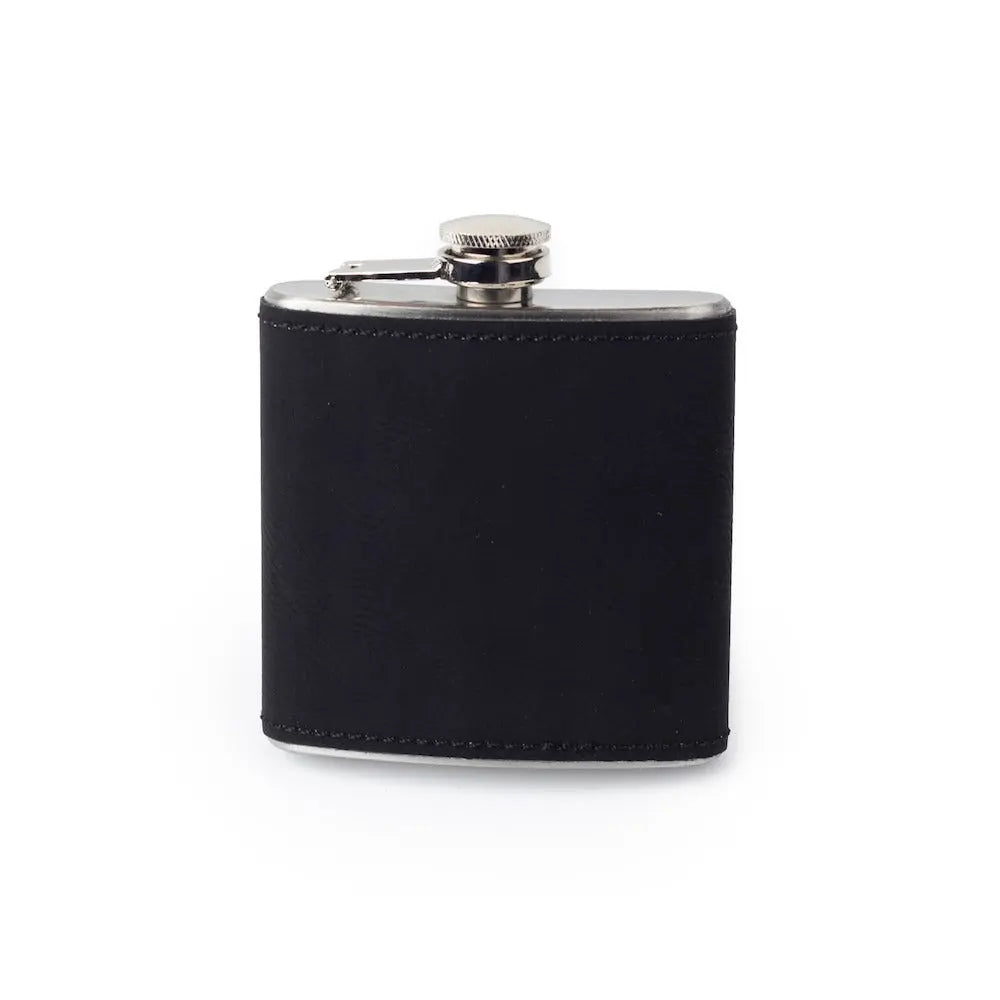 Personalized 6oz Flask - Leather Wrapped - Stainless Steel 