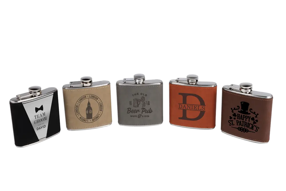 Personalized 6oz Flask - Leather Wrapped - Stainless Steel 