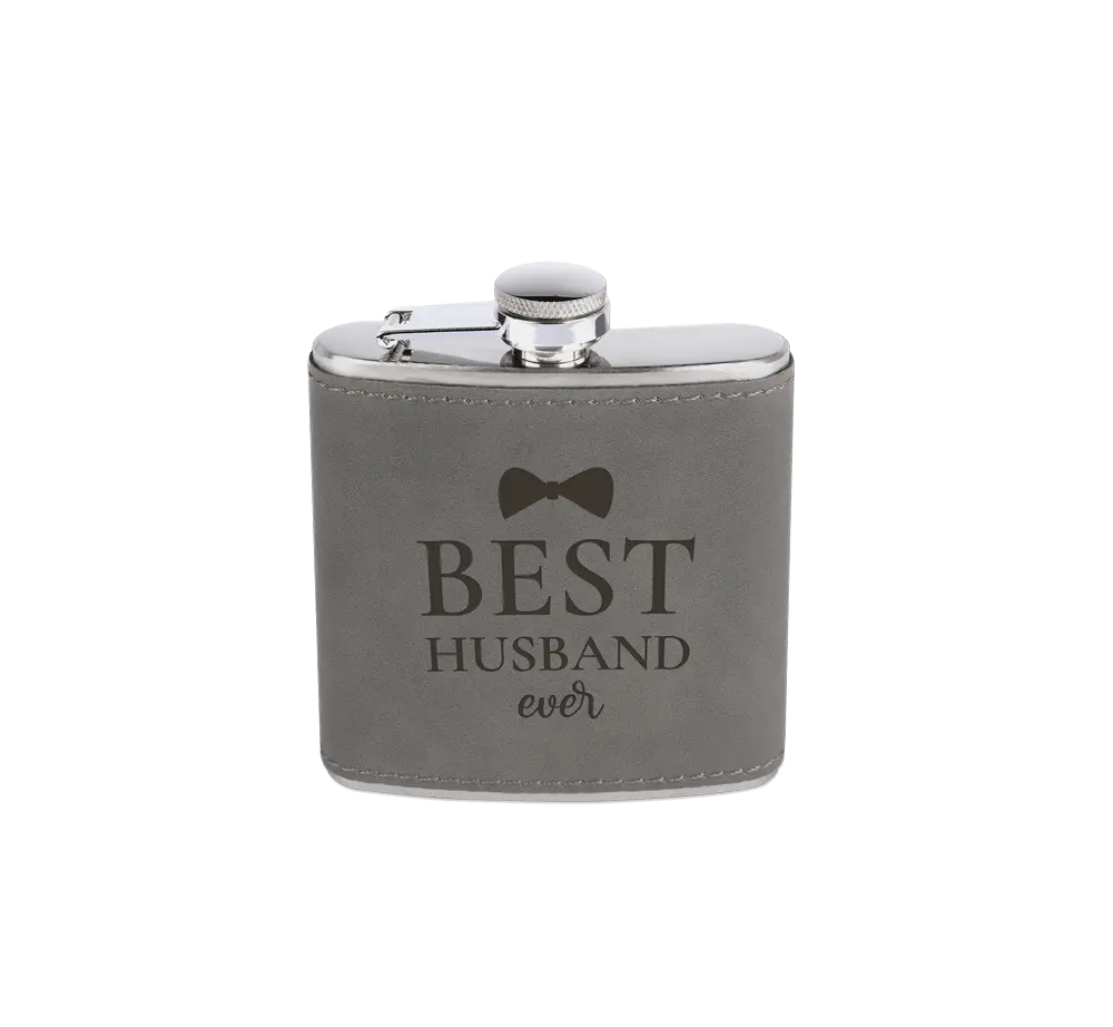 Personalized 6oz Flask - Leather Wrapped - Stainless Steel 