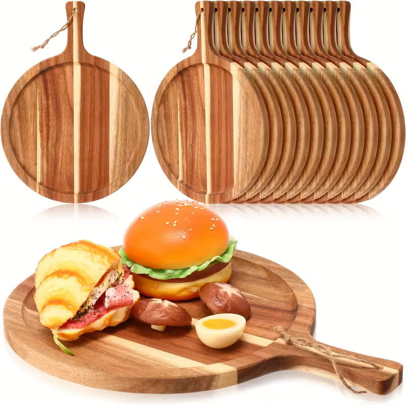 Personalized Round Acacia Cutting Board with Handle - 13" x 10" 