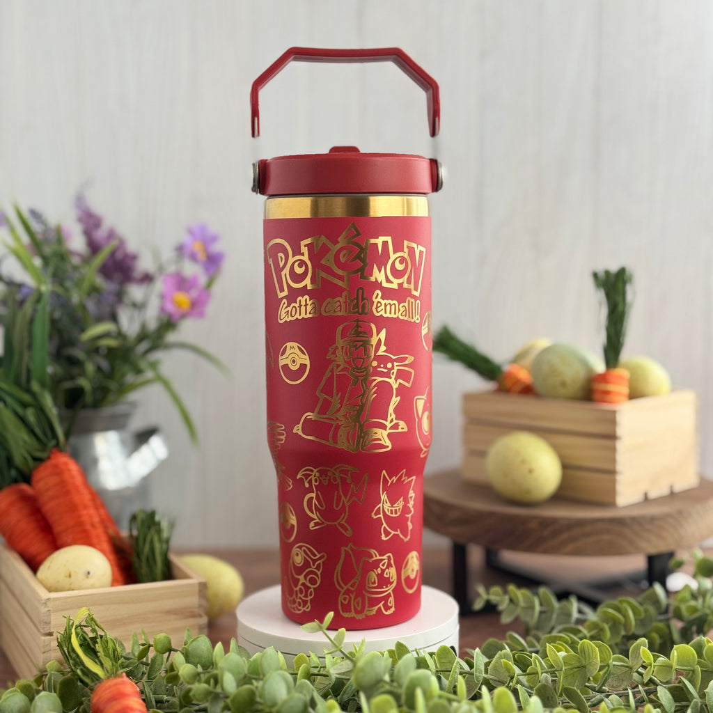 Pokemon Engraved Redto Gold Plated 30 oz Ice Flow Dupe Tumbler 