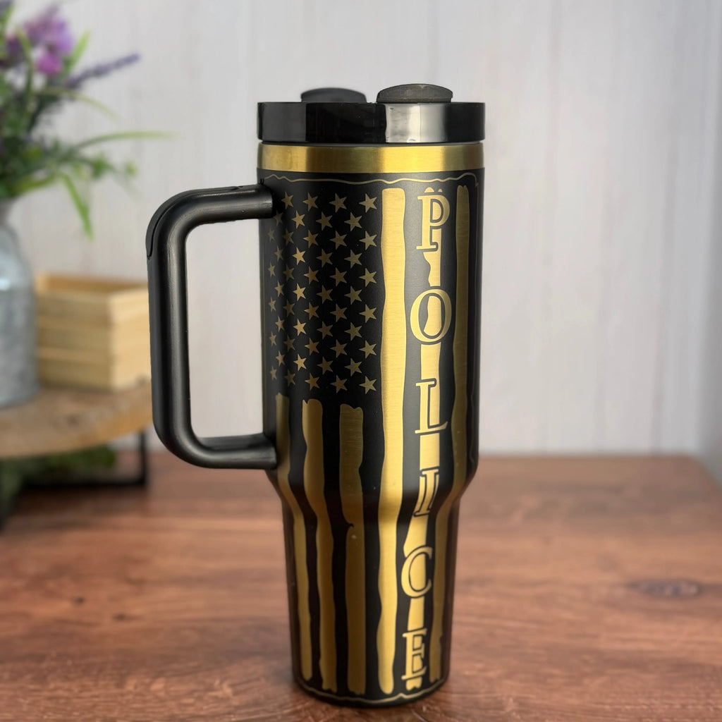 Police Officer Tumbler Black to Gold 40oz 