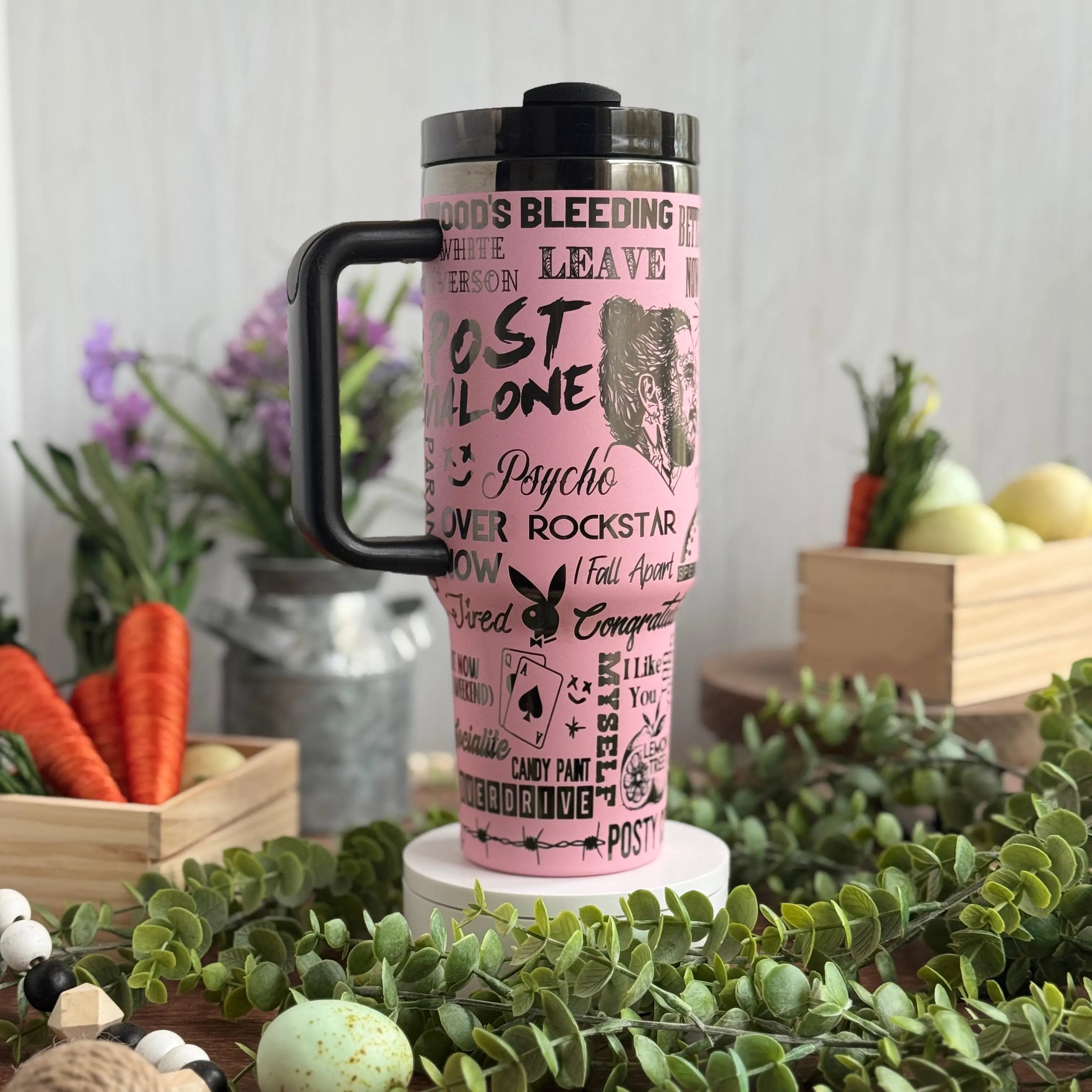 Post Malone Engraved Pink to Black Tumbler 40oz 