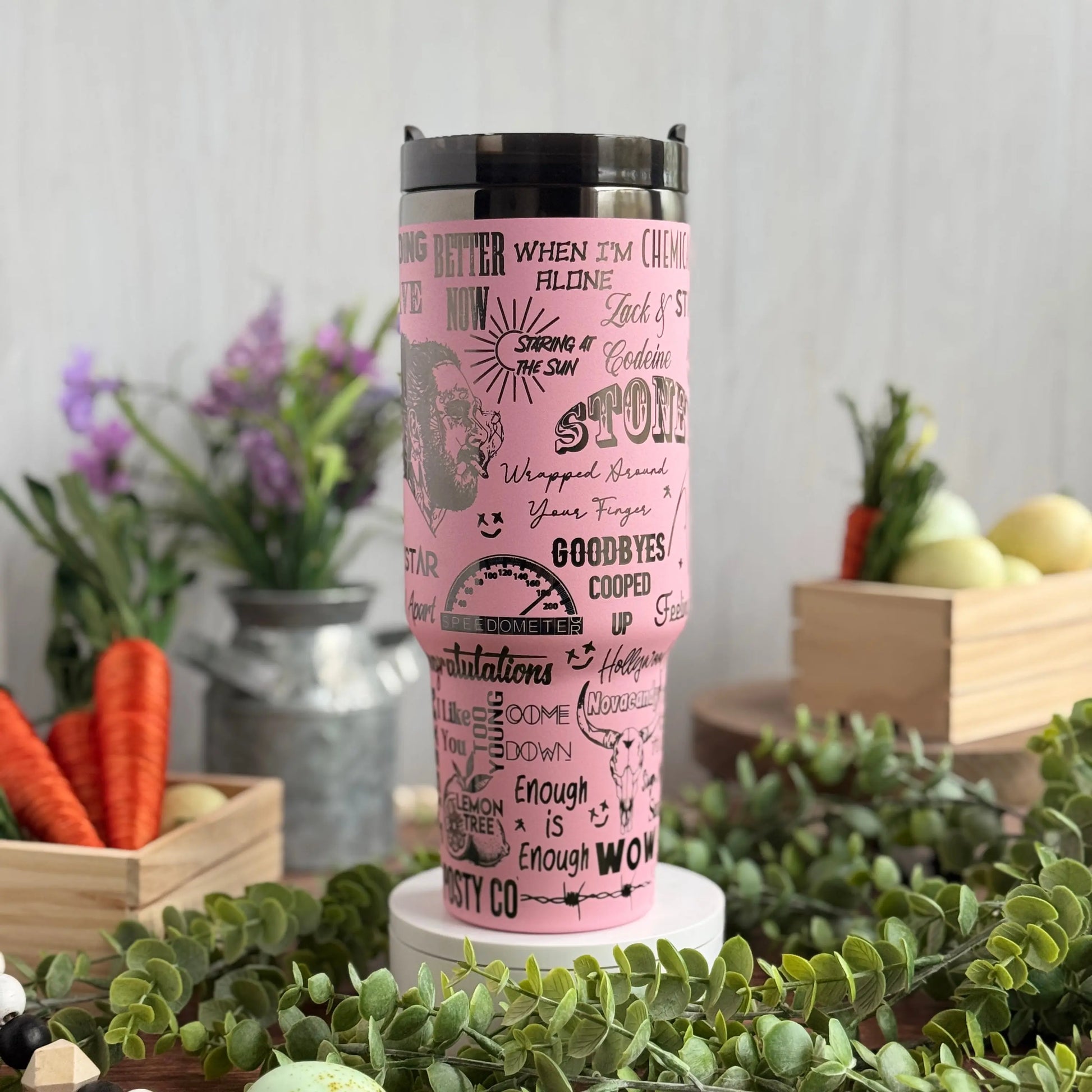 Post Malone Engraved Pink to Black Tumbler 40oz 
