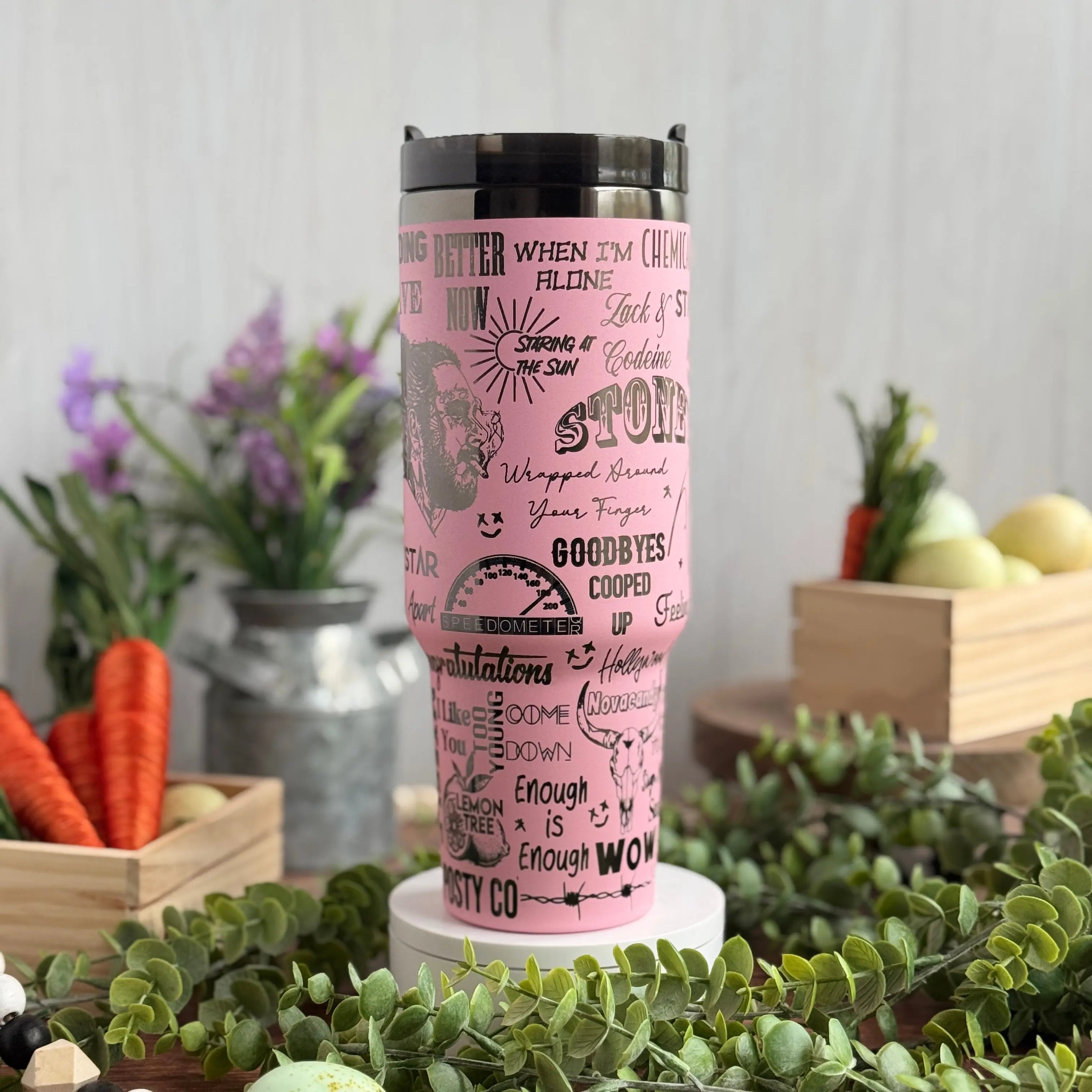 Post Malone Engraved Pink to Black Tumbler 40oz 