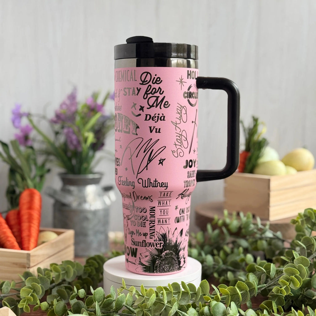 Post Malone Engraved Pink to Black Tumbler 40oz 