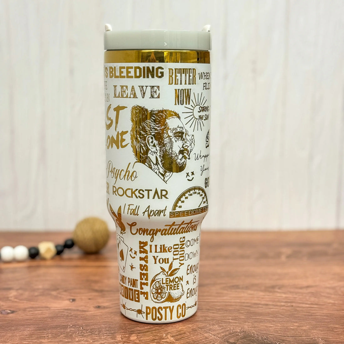 Post Malone Engraved White to GoldTumbler 40oz 
