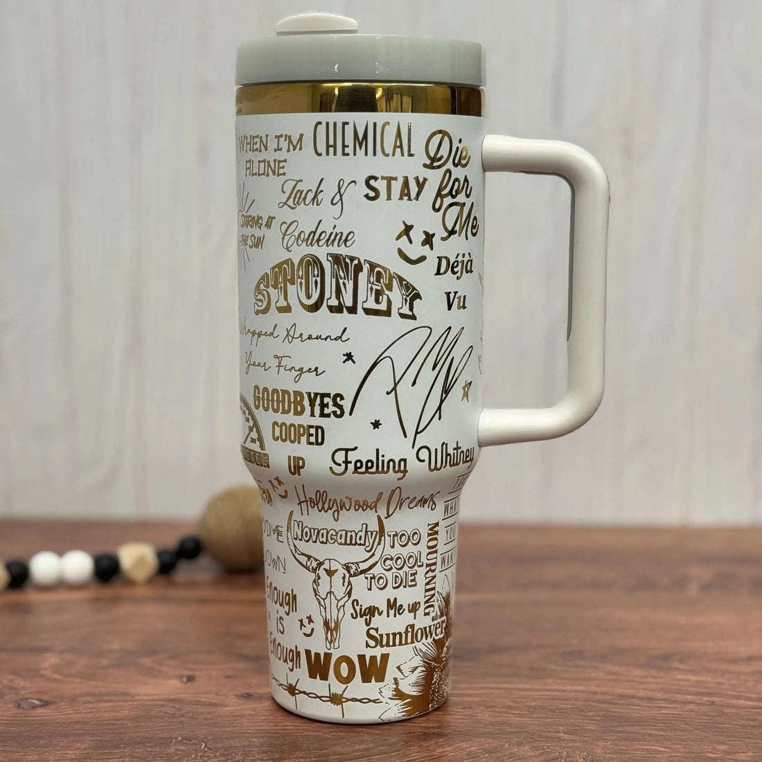 Post Malone Engraved White to GoldTumbler 40oz 