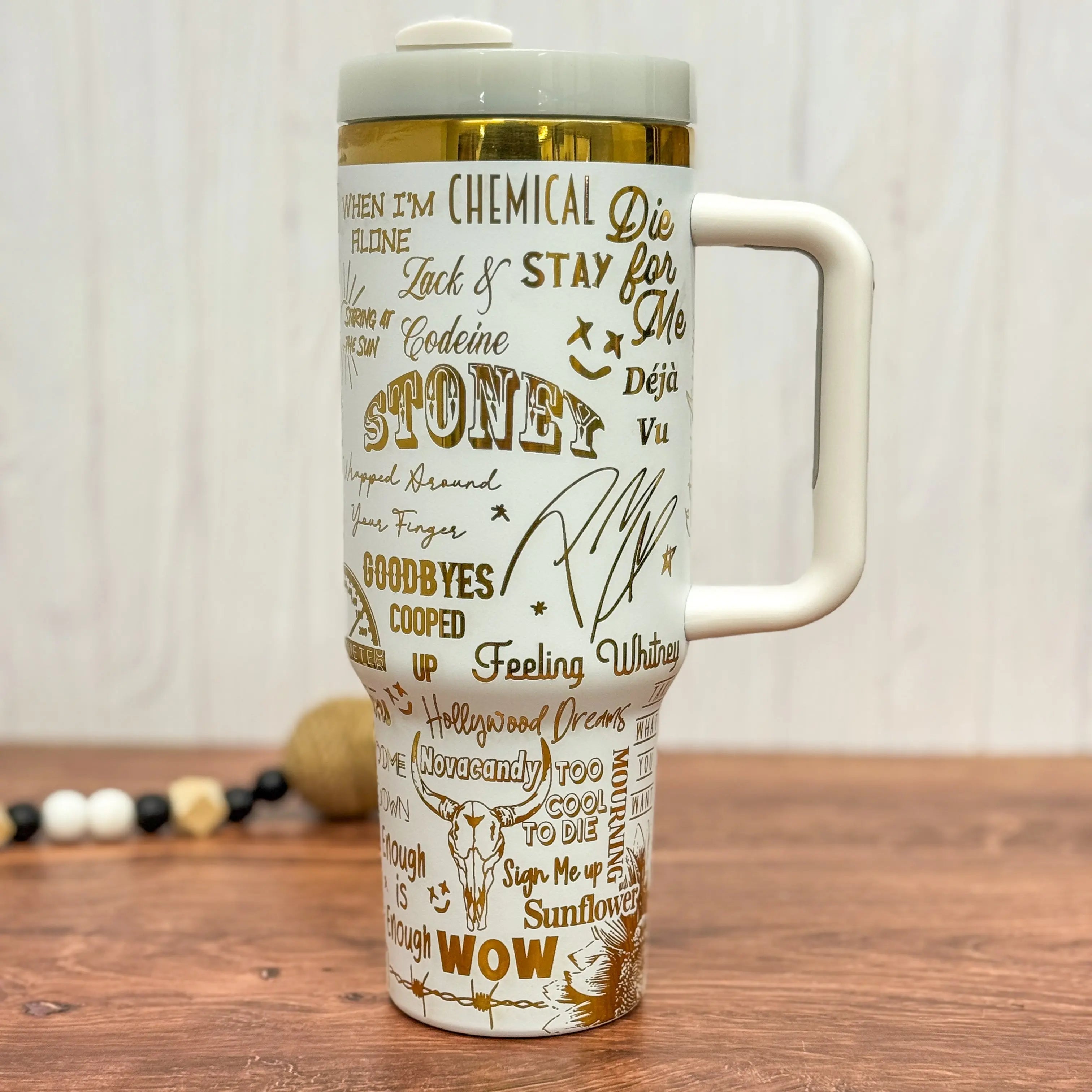 Post Malone Engraved White to GoldTumbler 40oz 