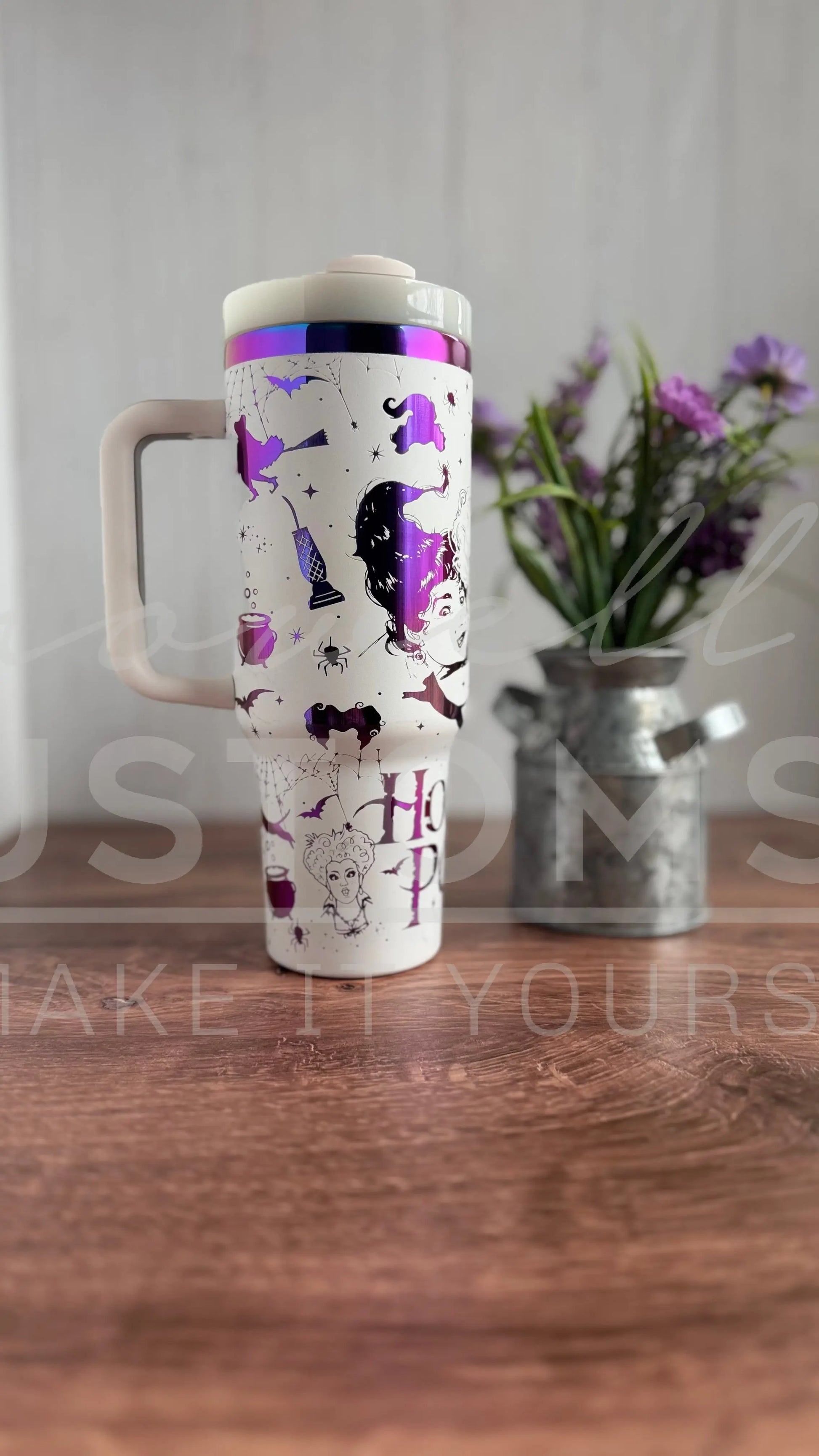 Pre-Made Ready to Ship Hocus Pocus Disney Tumbler White to purple hombre 