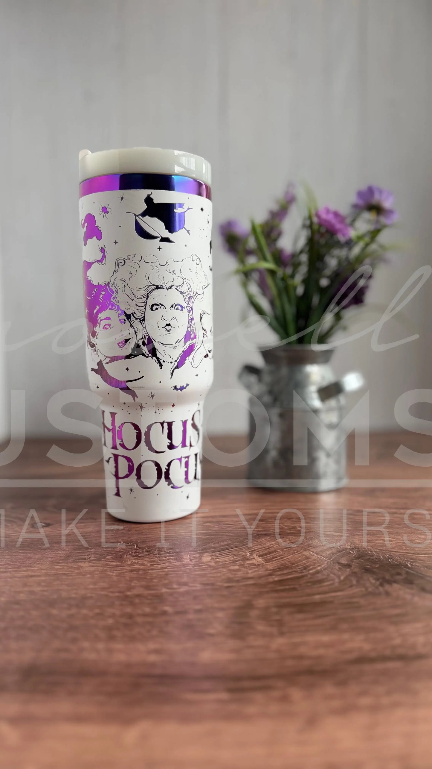 Pre-Made Ready to Ship Hocus Pocus Disney Tumbler White to purple hombre 