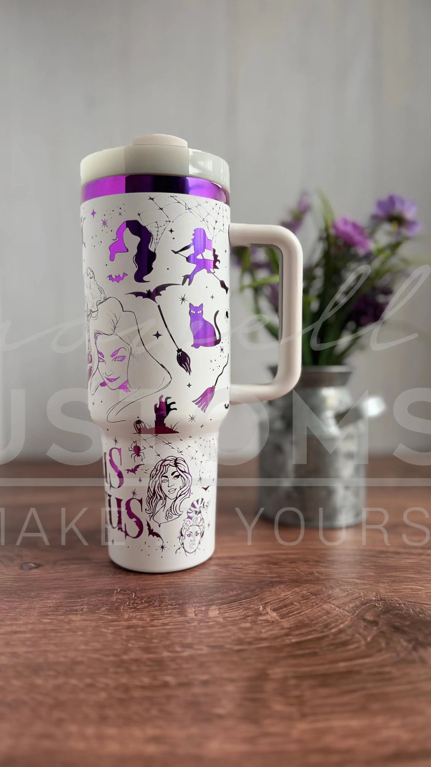 Pre-Made Ready to Ship Hocus Pocus Disney Tumbler White to purple hombre 