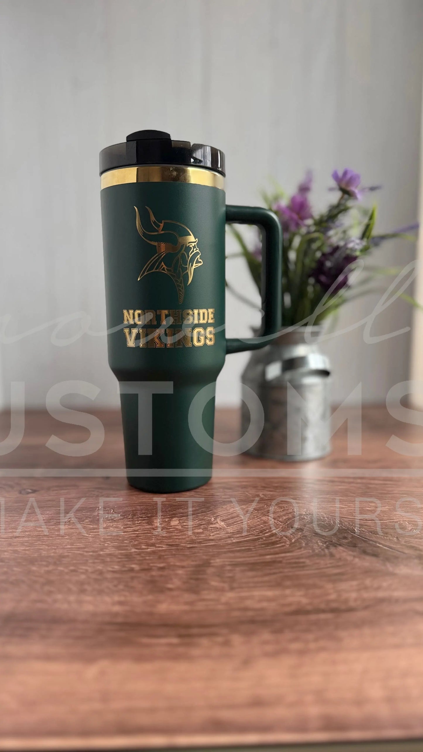 Pre-Made Ready to Ship Northside Vikings Green to Gold 40 oz Quencher Tumbler 