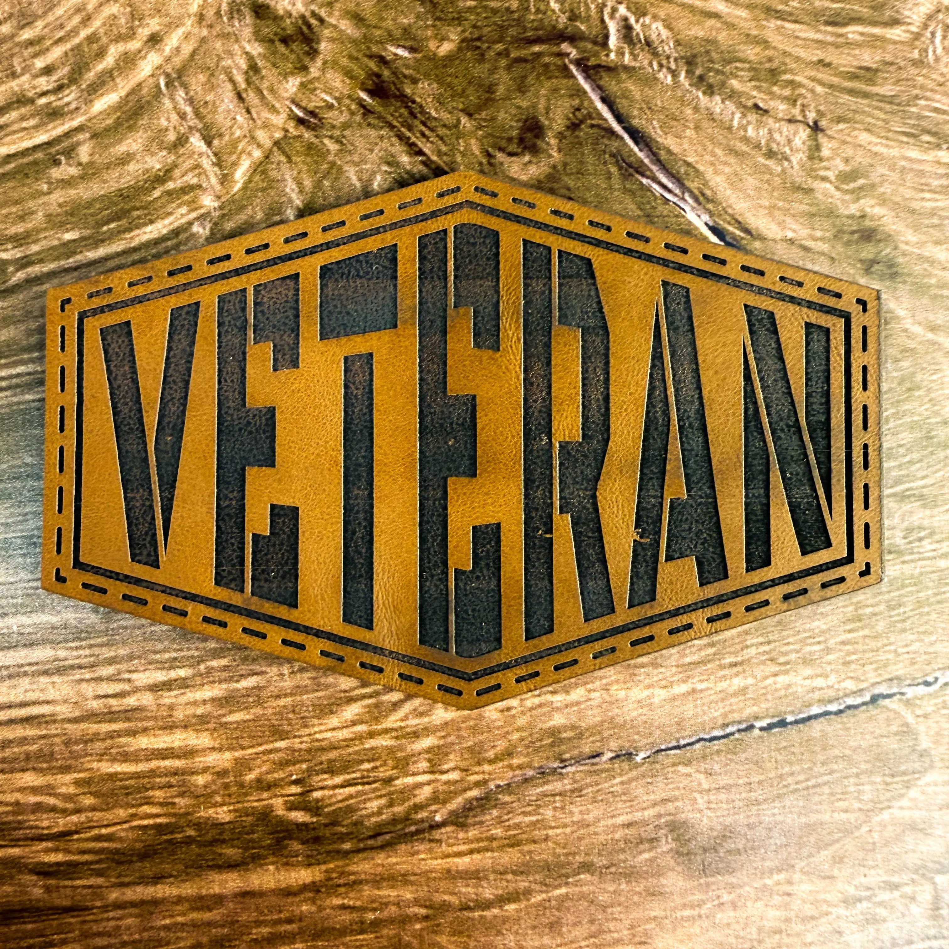 Proud Veteran – Honor &amp; Service Patch – Laser Engraved Leather Patch 
