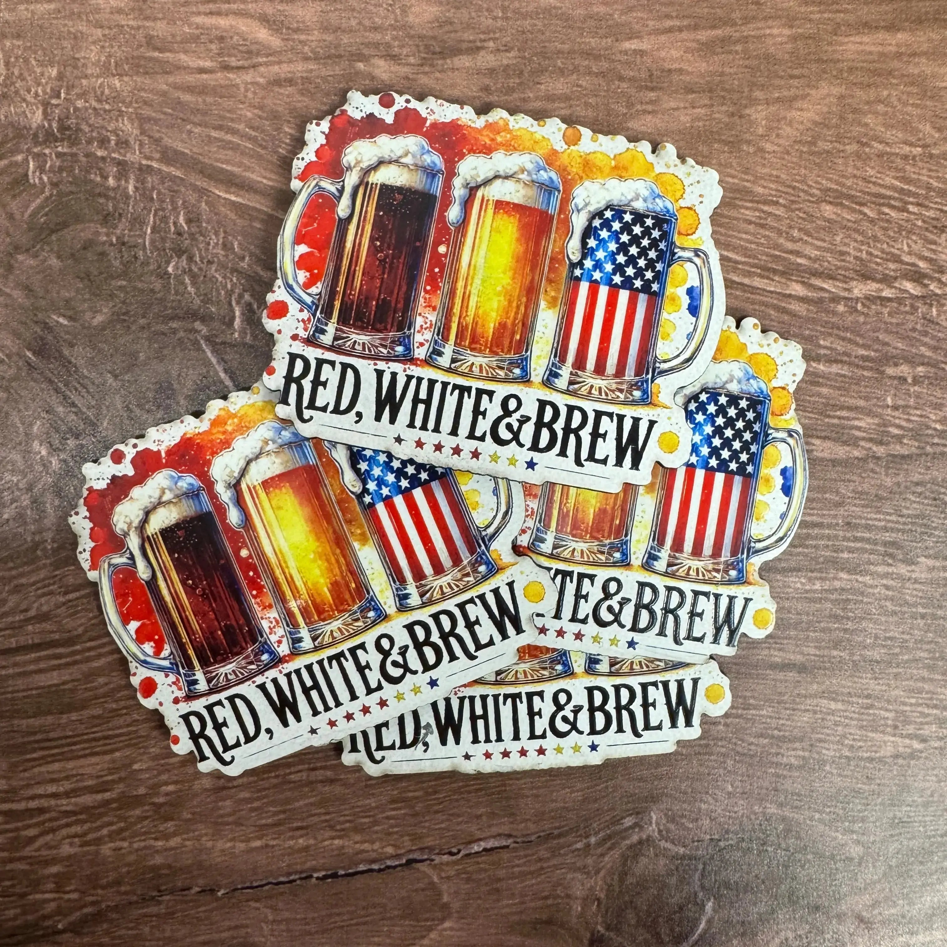 Red, White, and Brew | UV Printed Leather Hat Patch 