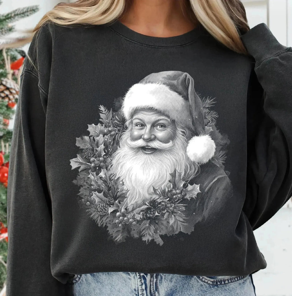 Retro Vintage Santa Mistletoe Wreath (v2) – Tee / Long Sleeve / Hoodie / Crewneck
