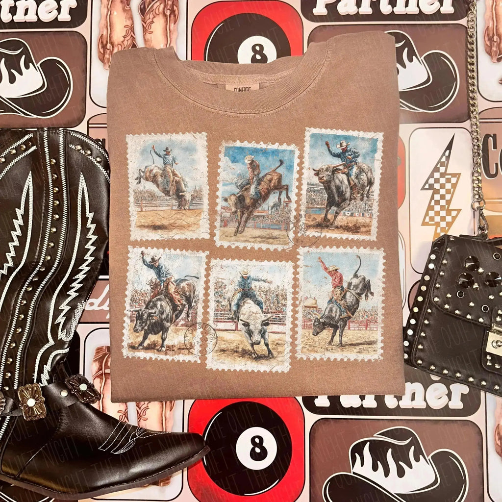 Rodeo Stamp – Western Bull Riding – Tee / Long Sleeve / Hoodie / Crewneck