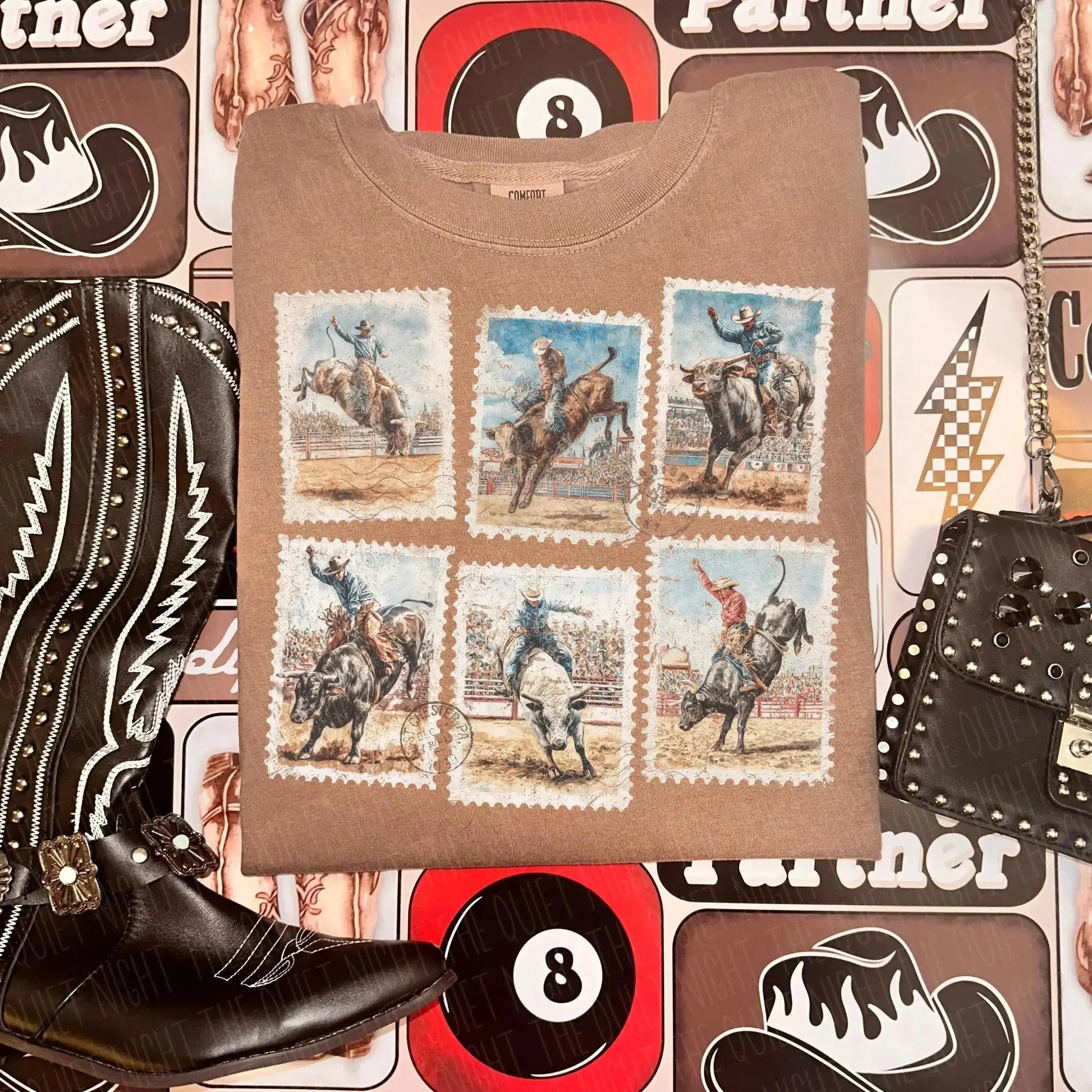 Rodeo Stamp – Western Bull Riding – Tee / Long Sleeve / Hoodie / Crewneck
