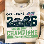 Seattle Seahawks Superbowl Champions - Go Hawks | Tee / Long Sleeve / Hoodie / Crewneck 