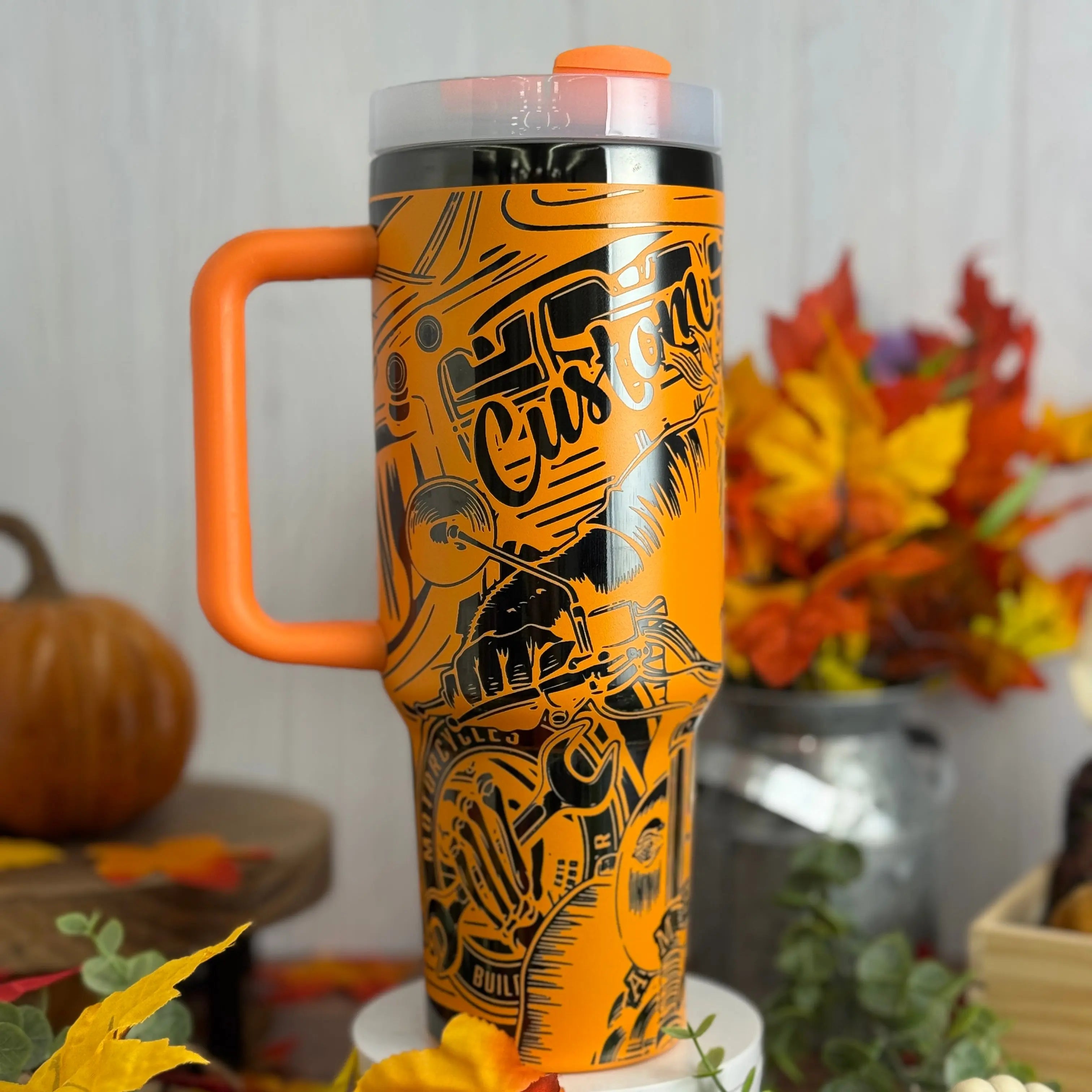Skeleton Rider  Tumbler Orange to Black 40oz 