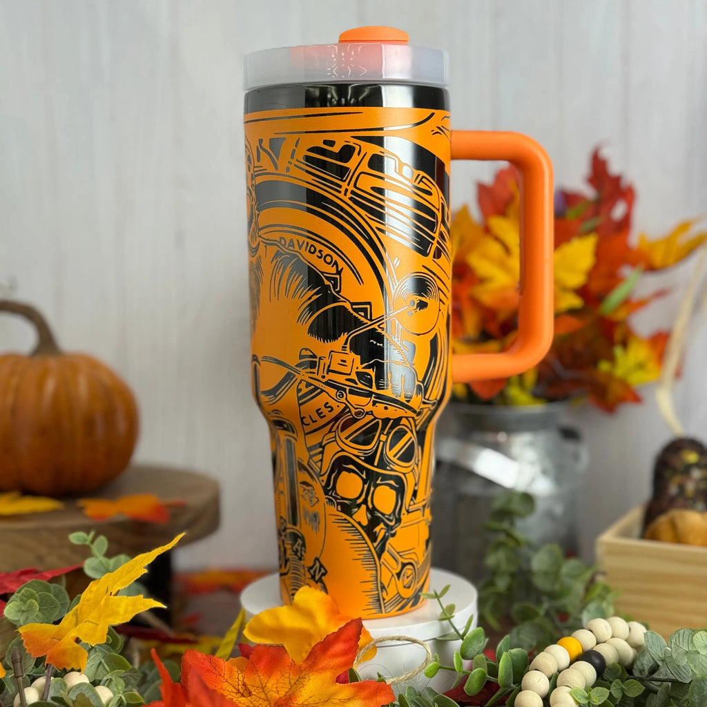 Skeleton Rider  Tumbler Orange to Black 40oz 
