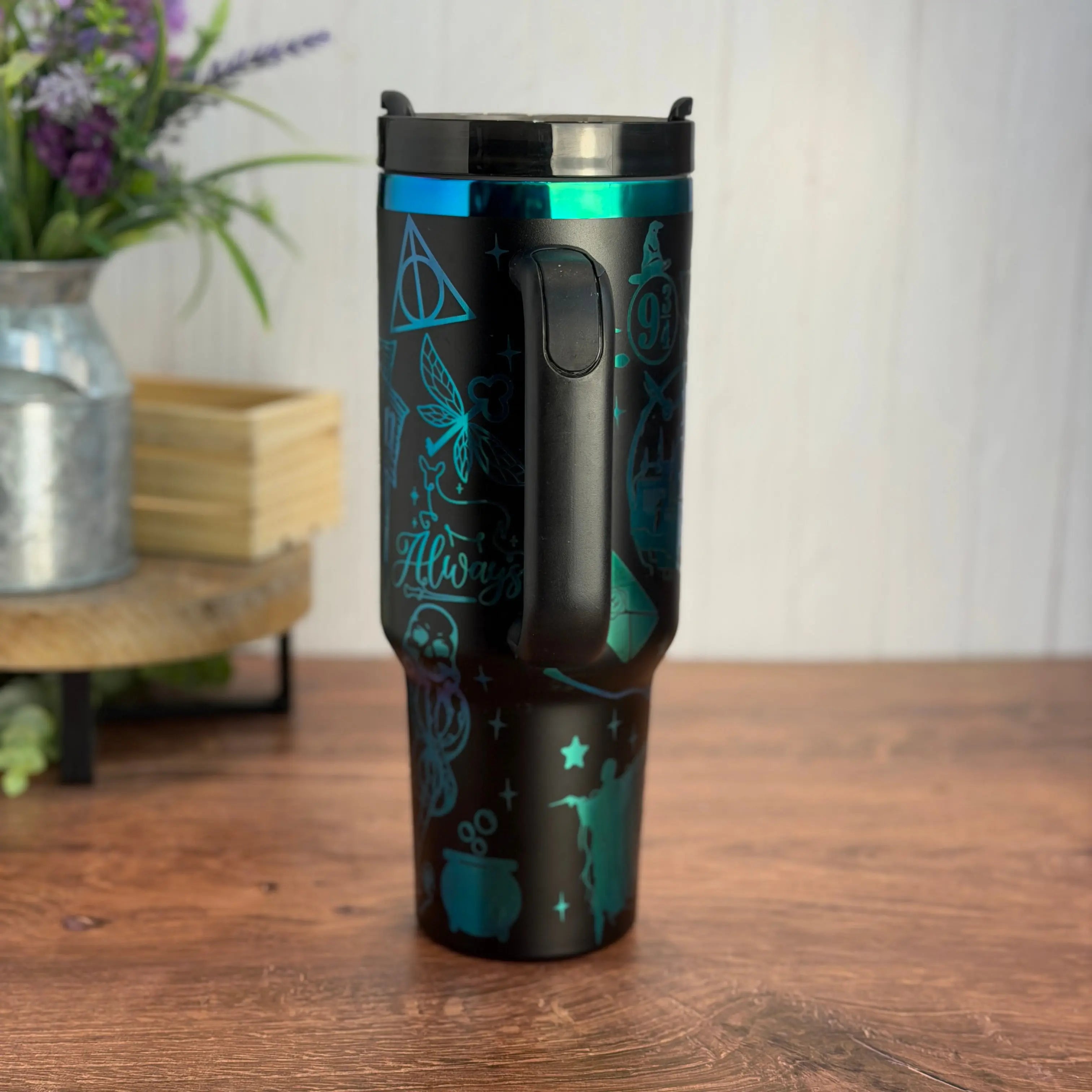 Slytherin Engraved Tumbler (v2) Black to Green/Blue 40oz 