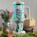 Slytherin Engraved Tumbler (v2) White to Green/Blue 40oz 