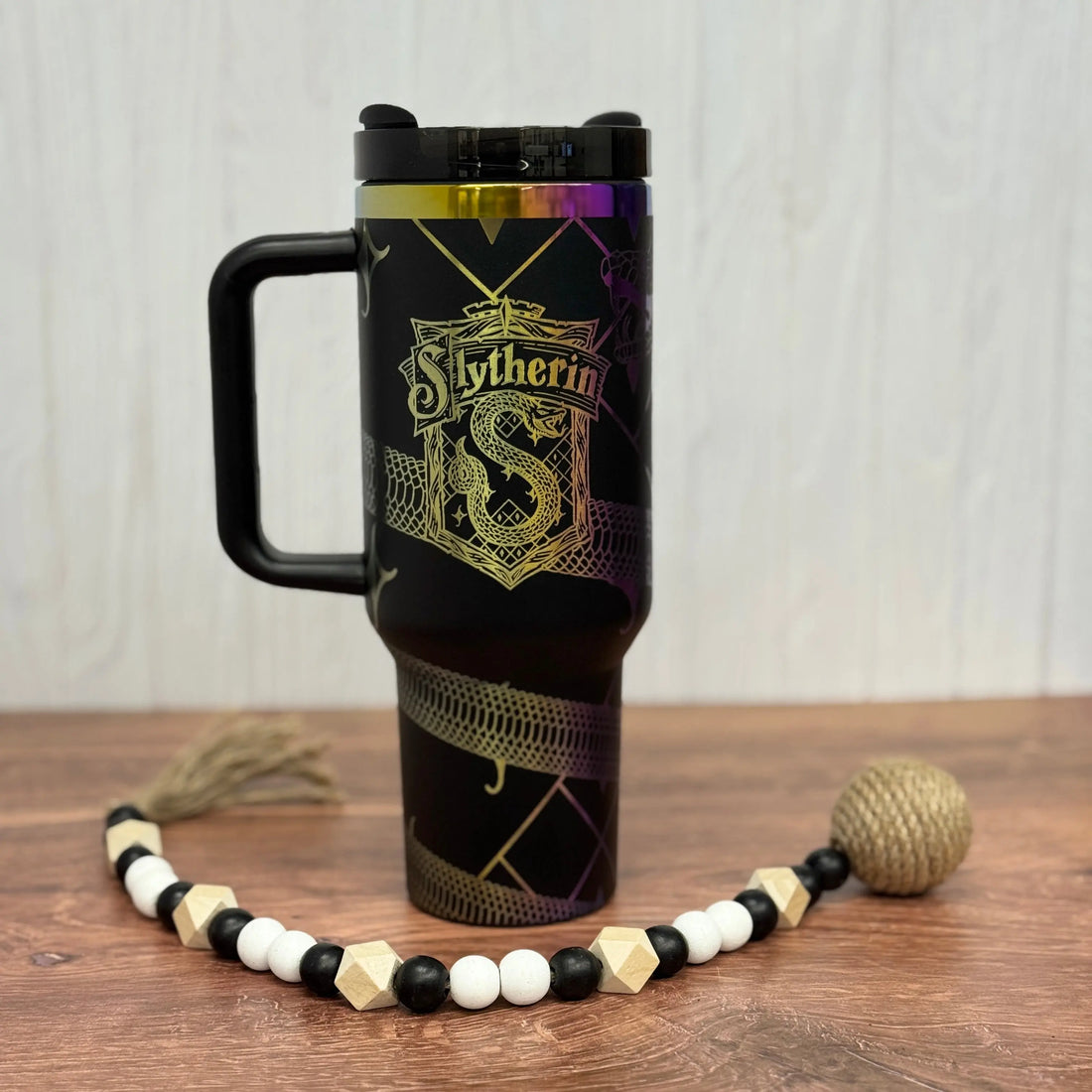 Slytherin V1  Engraved 40oz Tumbler Black to Rainbow 