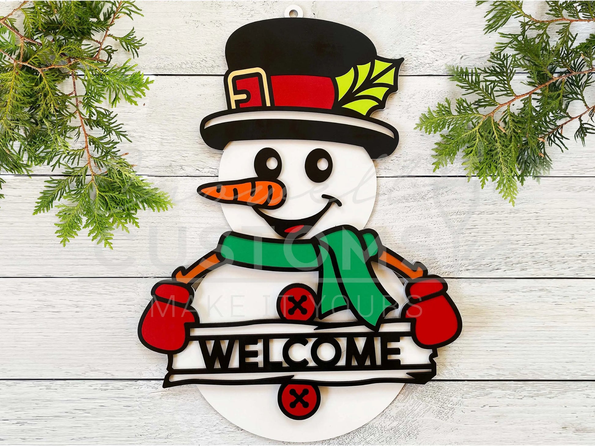 Snowman Personalized Holiday Door Sign 