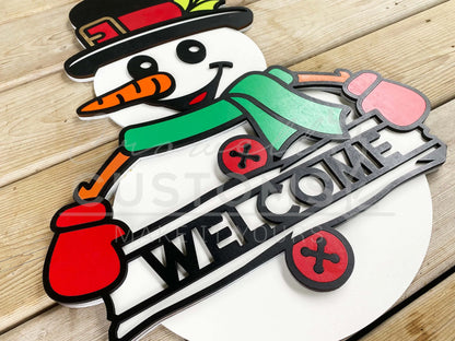 Snowman Personalized Holiday Door Sign 