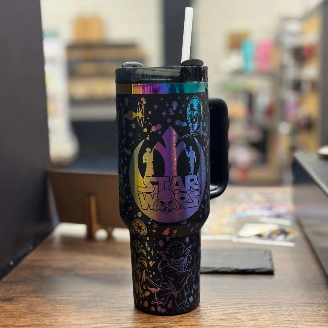 Star Wars v2 Engraved 40oz Black to Rainbow 